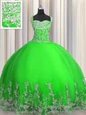Green Lace Up Quinceanera Gowns Beading and Appliques Sleeveless Floor Length