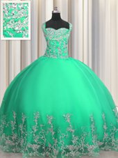 Charming Organza Sleeveless Floor Length Sweet 16 Dress and Beading and Appliques