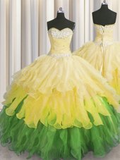 Shining Beading and Ruffles and Ruffled Layers and Sequins Quinceanera Gowns Multi-color Lace Up Sleeveless Floor Length