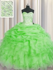 Organza Sleeveless Floor Length Ball Gown Prom Dress and Beading and Ruffles
