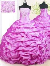 Lilac Ball Gowns Strapless Sleeveless Taffeta With Train Sweep Train Lace Up Beading and Pick Ups Quinceanera Dresses
