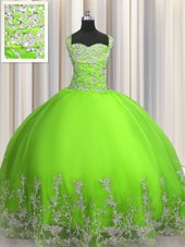 Floor Length Sweet 16 Dresses Tulle Sleeveless Beading and Appliques