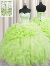 Modern Visible Boning Sleeveless Lace Up Floor Length Beading and Ruffles and Pick Ups Sweet 16 Dresses