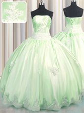 Floor Length Green Ball Gown Prom Dress Strapless Sleeveless Lace Up