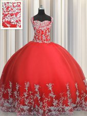 Sleeveless Beading and Appliques Lace Up Quince Ball Gowns