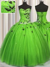 Fabulous Tulle Lace Up Sweetheart Sleeveless Floor Length Quinceanera Dresses Beading and Appliques