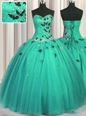 Floor Length Turquoise Ball Gown Prom Dress Sweetheart Sleeveless Lace Up