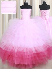 Attractive Multi-color Strapless Lace Up Ruffled Layers Sweet 16 Dress Sleeveless