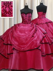 Clearance Sweetheart Sleeveless Satin Vestidos de Quinceanera Beading and Appliques and Ruffled Layers Lace Up