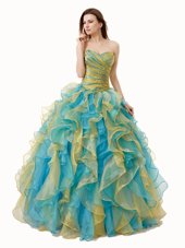 On Sale Floor Length Lace Up Quince Ball Gowns Multi-color and In for Military Ball and Sweet 16 and Quinceanera with Beading and Ruffles and Ruching