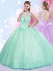 Floor Length Ball Gowns Sleeveless Apple Green Quinceanera Gowns Lace Up