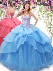 On Sale Baby Blue Sleeveless Beading and Ruffled Layers Floor Length 15 Quinceanera Dress