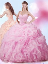 Glamorous Sleeveless Brush Train Beading and Ruffles and Pick Ups Lace Up 15th Birthday Dress