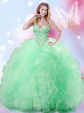 Fitting Sweetheart Sleeveless Lace Up Vestidos de Quinceanera Apple Green Tulle