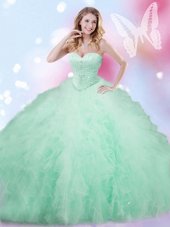 Tulle Sleeveless Floor Length Quince Ball Gowns and Beading and Ruffles