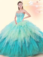 Exceptional Multi-color Ball Gowns Beading and Ruffles Sweet 16 Dress Lace Up Tulle Sleeveless Floor Length