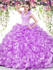 Smart Backless Lilac Sleeveless Beading and Ruffles Floor Length Sweet 16 Dress