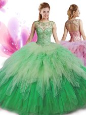 Ball Gowns Quinceanera Gowns Multi-color Scoop Tulle Sleeveless Floor Length Zipper