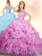 Luxury Pick Ups Lilac Sleeveless Organza Brush Train Lace Up 15 Quinceanera Dress for Military Ball and Sweet 16 and Quinceanera