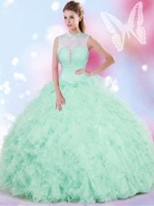 Cheap Sleeveless Lace Up Floor Length Beading and Ruffles Quince Ball Gowns