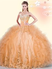 Luxurious Tulle Sleeveless Floor Length Sweet 16 Dress and Beading and Appliques and Ruffles