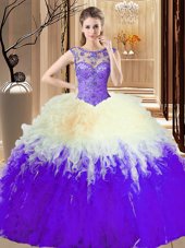 Scoop Sleeveless Vestidos de Quinceanera Floor Length Beading Multi-color Tulle