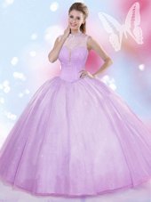 Lavender Lace Up High-neck Beading Quinceanera Gown Tulle Sleeveless