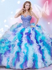 Glorious Multi-color Organza Lace Up Sweetheart Sleeveless Sweet 16 Quinceanera Dress Beading and Ruffles