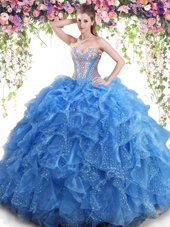 Mermaid Aqua Blue Lace Up Sweet 16 Dresses Beading and Ruffles Sleeveless Floor Length