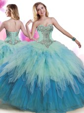 Multi-color 15 Quinceanera Dress Military Ball and Sweet 16 and Quinceanera and For with Beading and Ruffles Sweetheart Sleeveless Lace Up