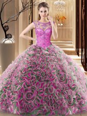 High Class Scoop Multi-color Sleeveless Sweep Train Beading Quinceanera Gowns