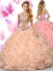 Peach Sweetheart Neckline Beading and Pick Ups Vestidos de Quinceanera Sleeveless Lace Up