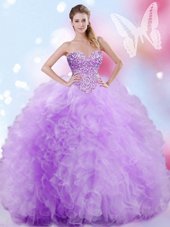 Dazzling Tulle Sweetheart Sleeveless Lace Up Beading and Ruffles Sweet 16 Quinceanera Dress in Lavender
