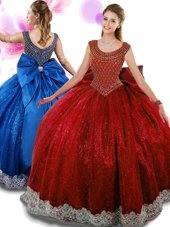 Designer Wine Red Scoop Zipper Beading and Appliques and Bowknot Sweet 16 Dresses Sleeveless