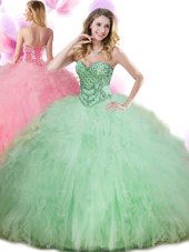 Sleeveless Lace Up Floor Length Beading and Ruffles Sweet 16 Dresses