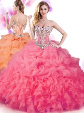 Superior Sleeveless Lace Up Floor Length Beading and Ruffles and Pick Ups 15 Quinceanera Dress