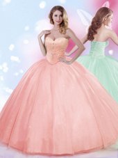Captivating Tulle Sleeveless Floor Length 15 Quinceanera Dress and Beading