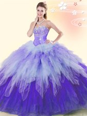 Tulle Sweetheart Sleeveless Lace Up Beading and Ruffles Quinceanera Gown in Multi-color