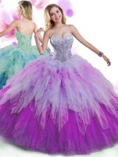 Multi-color 15th Birthday Dress Military Ball and Sweet 16 and Quinceanera and For with Beading and Ruffles Sweetheart Sleeveless Lace Up
