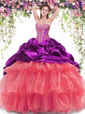 Sumptuous Multi-color Ball Gowns Beading and Ruffled Layers and Pick Ups Sweet 16 Dresses Lace Up Organza and Taffeta Sleeveless With Train