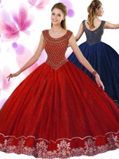 Decent Scoop Floor Length Zipper Quinceanera Dresses Wine Red and In for Military Ball and Sweet 16 and Quinceanera with Beading and Appliques