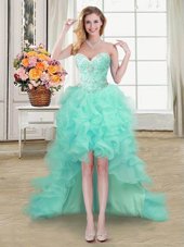 Custom Design A-line Pageant Dress Toddler Apple Green Sweetheart Organza Sleeveless High Low Lace Up