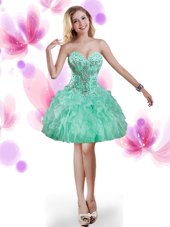 Elegant Aqua Blue A-line Beading and Ruffles Cocktail Dresses Lace Up Organza Sleeveless High Low
