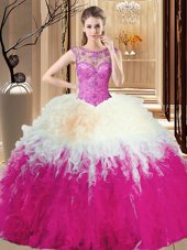 Stylish Multi-color Ball Gown Prom Dress Prom and Military Ball and Sweet 16 and Quinceanera and For with Beading and Ruffles High-neck Sleeveless Backless