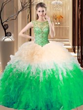 New Arrival Multi-color Sleeveless Tulle Backless Sweet 16 Quinceanera Dress for Prom and Military Ball and Sweet 16 and Quinceanera