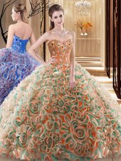 Multi-color Sleeveless Brush Train Embroidery and Ruffles With Train Vestidos de Quinceanera