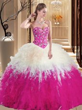 Elegant Multi-color Ball Gowns Sleeveless Tulle Floor Length Lace Up Embroidery and Ruffles Quince Ball Gowns