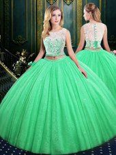 Pretty Scoop Floor Length Quinceanera Gowns Tulle and Sequined Sleeveless Lace and Sequins