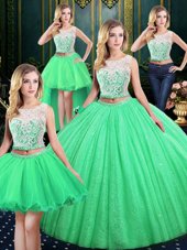 Four Piece Scoop Neckline Lace and Sequins Sweet 16 Dresses Sleeveless Lace Up