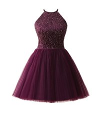 Deluxe Dark Purple Zipper Scoop Beading Prom Dresses Chiffon Sleeveless